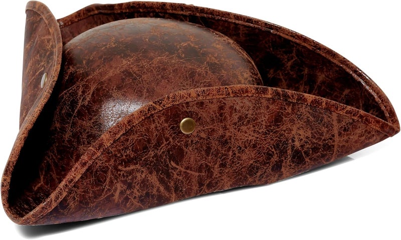 COLLECT PRESENT Store Distressed Faux Leather Pirate Tricorn Hat for Adults - Vintage Style Pirate Tricorn Hat for Men & Women - Image 1